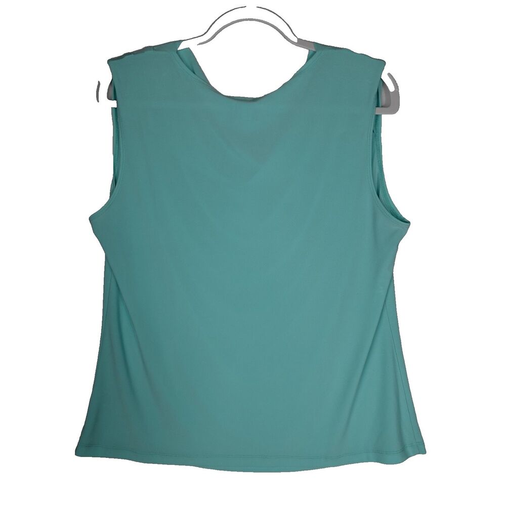 Dressbarn XL Cowl Neck Blouse Aqua Blue Sleeveless Tank Pullover Stretch Career - Picture 2 of 16